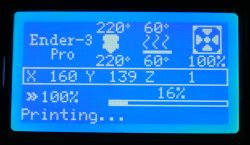Ender 3 Pro Printer Screen During Printing Ender 3 Pro printer screen during printing, showing 16% progress.