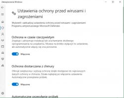 Zrzut ekranu ustawień ochrony przed wirusami i zagrożeniami w systemie Windows.