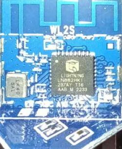 WL2S Circuit Board with Wi-Fi Chip LN882HK Image of the WL2S circuit board with the Wi-Fi chip LN882HK on a blue background.