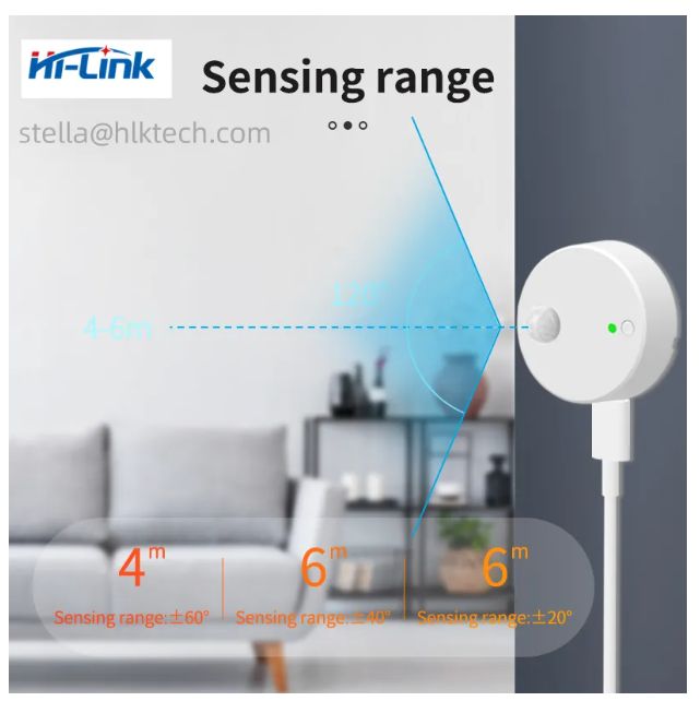Motion sensor with USB-C port and 120-degree detection range up to 6 meters