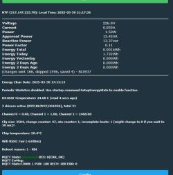 Screenshot with data on energy and temperature of a device.