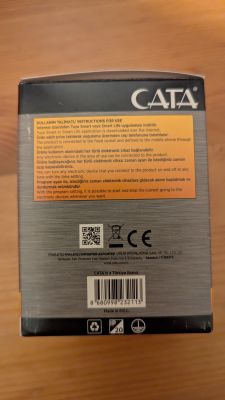 Back of CATA smart plug packaging with instructions and barcode