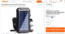 Oferta powerbanku solarnego R2 Invest 20000 mAh na Allegro.