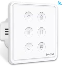 White wall switch with six buttons, Wi‑Fi icon, and “LoraTap” label