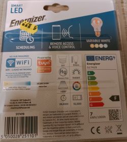 Back Packaging of Energizer Smart LED Bulb Back of the packaging for the Energizer smart LED bulb.