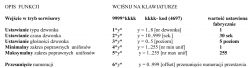 Tabela ustawień serwisowych domofonu, pokazująca parametry i wartości fabryczne.