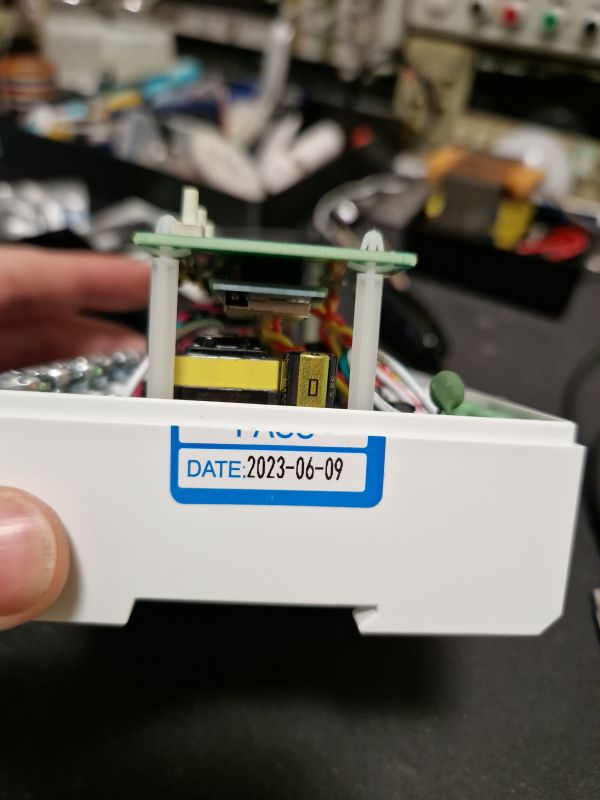 Interior of Energy Meter with Production Date Interior of a three-phase energy meter with production date.