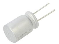 Aluminum electrolytic capacitor with two leads.