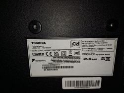 Nameplate on the back of Toshiba TV model 43UF3D53DB