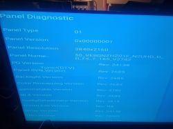 Panel diagnostyczny na ekranie z różnymi ustawieniami i wersjami.