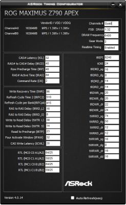 Zrzut ekranu z ASRock Timing Configurator dla pamięci DDR5-6400 z opóźnieniami 32-40-40-84