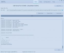 BKFIL Program Screenshot Screenshot of the BKFIL program showing BIN file paths and messages in the Status section.