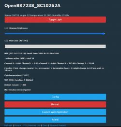 OpenBK7238 user interface with temperature and humidity readings.