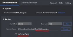MCU Simulation in Tuya Module Debugging Assistant Screenshot of the Tuya Module Debugging Assistant (TMDA) interface displaying MCU simulation.