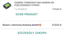 Zrzut ekranu zakupu kamery termowizyjnej za 215,63 zł z darmową dostawą SMART