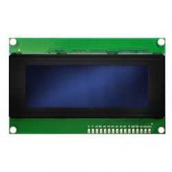 Niebiesko-biały wyświetlacz LCD o wymiarze 4x20 z zieloną płytką PCB.