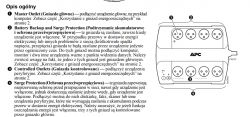 Fragment instrukcji obsługi listwy zasilającej z opisem gniazd.
