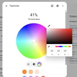 Tasmota interface with color wheel for RGB and white lighting control.