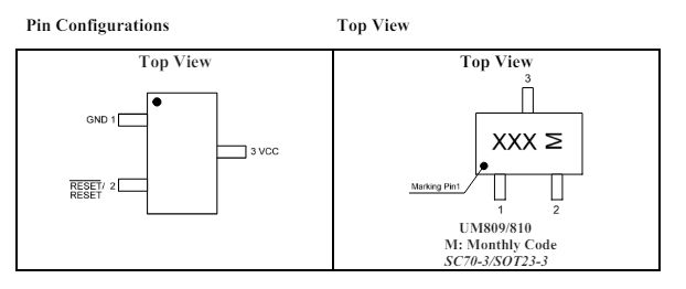 Top view of UM809/810 IC with pin configurations.