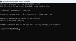 Zrzut ekranu z Wiersza polecenia Windows pokazujący wynik skanowania SFC.