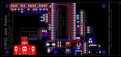 PCB schematic for ESP32 radio with marked modules and connectors.