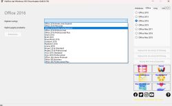 Zrzut ekranu programu HeiDoc Windows ISO Downloader z rozwiniętym menu wyboru wersji Office 2016.