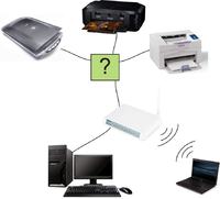 Laptop + Stacjonarka + 2 drukarki i skaner ? jak połączyć?