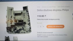Dolna obudowa ekspresu Philips widoczna na stronie internetowej ze szczegółami dotyczącymi ceny i dostępności.