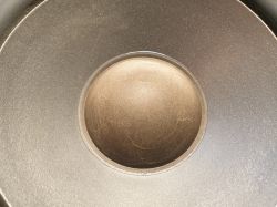Close-up of a paper mid-woofer speaker dome with slight creases.