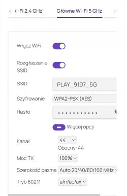 Zrzut ekranu ustawień sieci Wi-Fi 5 GHz