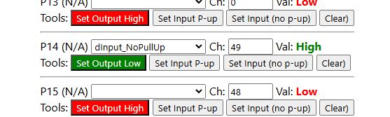 User interface for managing GPIO signal settings.