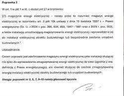 Dokument z propozycją poprawki do ustawy definiującą magazyn energii elektrycznej