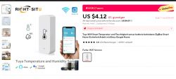 Tuya Wi-Fi Temperature and Humidity Smart Sensor Display of product listing for Tuya Smart Temperature and Humidity Sensor on an online store.