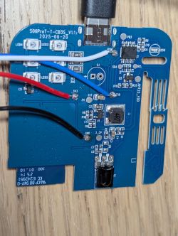 S06ProT-T-CB3S PCB with connected wires and USB-C port on wooden surface
