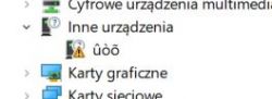 Zrzut ekranu menedżera urządzeń z jednym urządzeniem oznaczonym żółtym wykrzyknikiem.