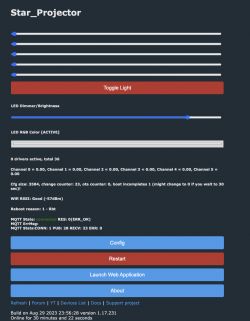 Screenshot of the Star_Projector user interface with sliders for light adjustment.