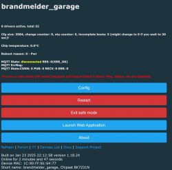 Screenshot of the brandmelder_garage device interface in safe mode.