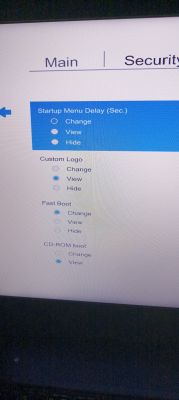 Ekran BIOS-u z opcjami opóźnienia menu startowego, logo, szybkiego uruchamiania i rozruchu CD-ROM.