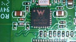 WinnerMicro W600-B800 Chip on PCB Close-up of the WinnerMicro W600-B800 chip on a printed circuit board.