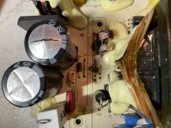 Damaged circuit board with a burned-out component labeled U3.