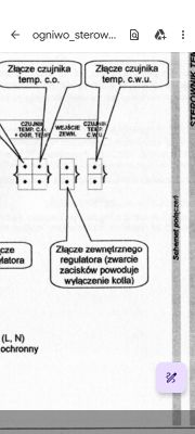 Fragment schematu połączeń sterownika pieca z zaznaczonym złączem regulatora zewnętrznego
