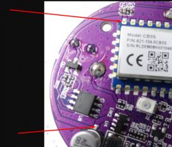 Purple circuit board with WiFi module model CB3S labeled.