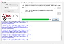 Screenshot of OPL1000 Download Tool showing UART settings and packing process.