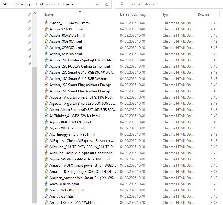 Screenshot of devices folder with HTML files generated for individual devices