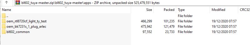 Screenshot of ZIP archive explorer showing three folders in the apps directory