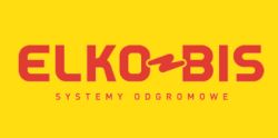 Logo ELKO-BIS w kolorze czerwonym na żółtym tle z podpisem Systemy Odgromowe