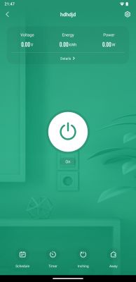 Energy management app interface displaying voltage, energy, and power information.