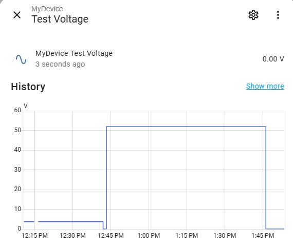 Voltage History in Home Assistant for Test Voltage Voltage history graph from the Test Voltage sensor in Home Assistant.