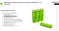 Zdjęcie i specyfikacja akumulatorów niklowo-metalowo-wodorkowych GP ReCyko+ 2700 mAh.