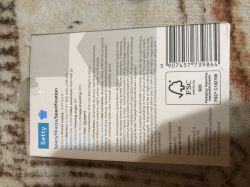 Side of Setty package with specification list, barcode, and FSC label